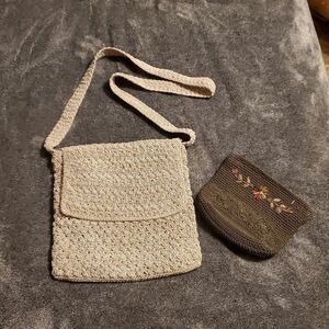 Frankie & Johnnie Vintage Small Beaded Beige Purse Zipper With Coin Purse